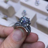 4Ct Round Cut VVS1 Diamond Dual Split Band Engagement Ring 14K White Gold Finish