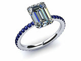 1.5ct Emerald Cut Diamond Sapphire Accent Engagement Ring 14k White Gold Finish