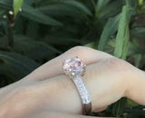 2.3ct Round Cut Peach Morganite Solitaire Cluster Accent Ring 14k WhiteGold Over