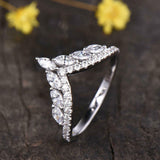 2ct Engagement Ring Marquise Cut Diamond Curved Crown Design 14k White Gold Over
