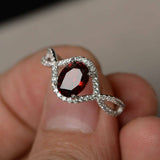 2ct Oval Cut Red Garnet Infinity Promise Engagement Ring 14k White Gold Finish