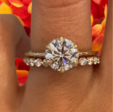 2.1ct Round Cut Moissanite Art Deco Solitaire Bridal Set 14k Yellow Gold Plated