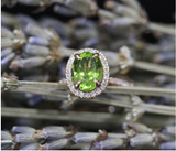 2ct Oval Cut Green Peridot Engagement Ring 14k Yellow Gold Finish Halo Solitaire