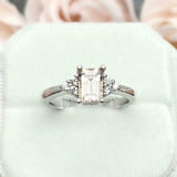1.5ct Engagement Ring Emerald Cut Morganite Diamond Petite 14k White Gold Finish