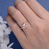 1ct Emerald Cut Simulated Morganite Solitaire Accents Ring 14k Rose Gold Plated