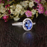 2.2ct Oval Cut Blue Tanzanite Halo Promise Engagement Ring 14k White Gold Finish