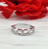 0.3ct Round Cut Moissanite Hexagon Link Wedding Ring Band 14k White Gold Plated
