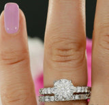 3ct Round Cut Diamond Bridal Ring Set Unique Baguette Band 14k White Gold Finish