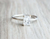 1ct Engagement Ring Radiant Cut Diamond Solitaire Design 14k White Gold Finish