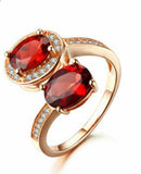 2.3ct Engagement Ring Oval Cut Red Garnet Bypass Halo 14k Yellow Gold Finish
