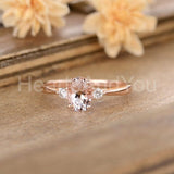 1ct Oval Cut Simulated Morganite Trilogy Engagement Ring 14k Rose Gold Plated