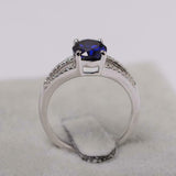 2.4ct Engagement Ring Oval Cut Blue Sapphire Split Shank 14k White Gold Finish