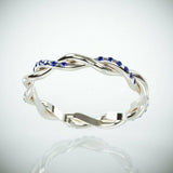 2Ct Round Cut Blue Sapphire Twisted Rope Thin Wedding Band 14k White Gold Finish