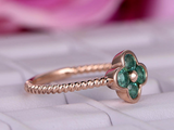 1ct Round Green Emerald Engagement Ring Braided Flower Clover 14k Rose Gold Over