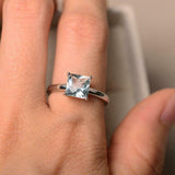 2.2ct Engagement Ring Princess Cut Blue Aquamarine Solitaire 14k White Gold Over