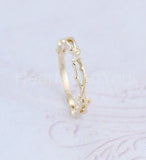 0.1ct Round Cut Moissanite Twig Stacking Wedding Band 14k Yellow Gold Plated