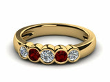 2.1ct Round Cut Alternate Garnet Diamond Five Stone Band 14k Yellow Gold Finish