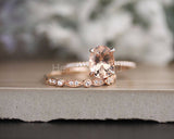 1.5ct Oval Cut Simulated Peach Morganite Milgrai Bridal Set 14k Rose Gold Plated