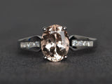 2.3ct Engagement Ring Oval Cut Peach Morganite Diamond Accent 14k WhiteGold Over