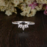 Curved Crown Wedding Ring Band 1ct Marquise Cut Diamond 14k White Gold Finish