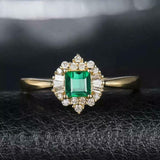 2.3ct Engagement Ring Princess Cut Emerald Ballerina Halo 14k Yellow Gold Finish