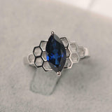 2.25ct Marquise Cut Blue Sapphire Engagement Ring Honeycomb 14k WhiteGold Finish
