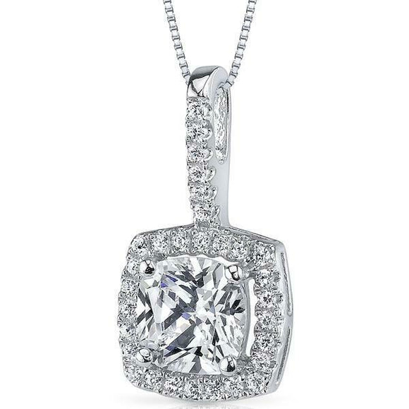 2Ct Cushion Cut VVS1 Diamond Halo Petite Pendant 14K White Gold Finish NO CHAIN