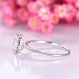 1.5ct Cushion Cut Diamond Pink Ruby Halo Engagement Ring 14k White Gold Finish