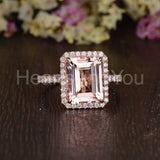 2.1ct Emerald Cut Simulated Morganite Halo Engagement Ring 14k Rose Gold Plated