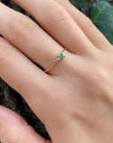 0.2ct Engagement Ring Princess Cut Green Emerald Minimalist 14k Yellow Gold Over