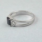 1.5ct Engagement Ring Emerald Cut Blue Sapphire Split Shank 14k WhiteGold Finish