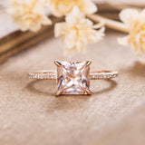 1ct Princess Cut Simulated Peach Morganite Minimalist Ring 14k Rose Gold Plated