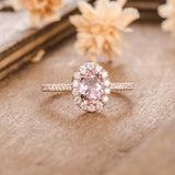 2ct Oval Cut Simulated Peach Morganite Halo Engagement Ring 14k Rose Gold Plated