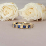 2ct Princess Cut Blue Sapphire Stylish Half Eternity Band 14k Yellow Gold Finish