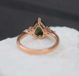 2ct Engagement Ring Pear Cut Green Emerald Diamond Petite 14k Rose Gold Finish