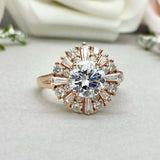 2.2ct Engagement Ring Round Cut Diamond Ballerina Sunburst 14k Rose Gold Finish