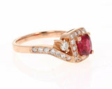 2ct Cushion Cut Pink Ruby Engagement Ring Swirl Round Accents 14k Rose Gold Over