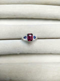 2ct Engagement Ring Emerald Cut Pink Ruby Three Stone 14k White Gold Finish