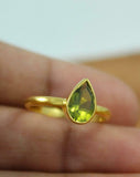 1ct Engagement Ring Pear Cut Green Peridot Solitaire 14k Yellow Gold Finish