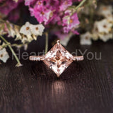 1ct Princess Cut Simulated Morganite Solitaire Accents Ring 14k Rose Gold Plated