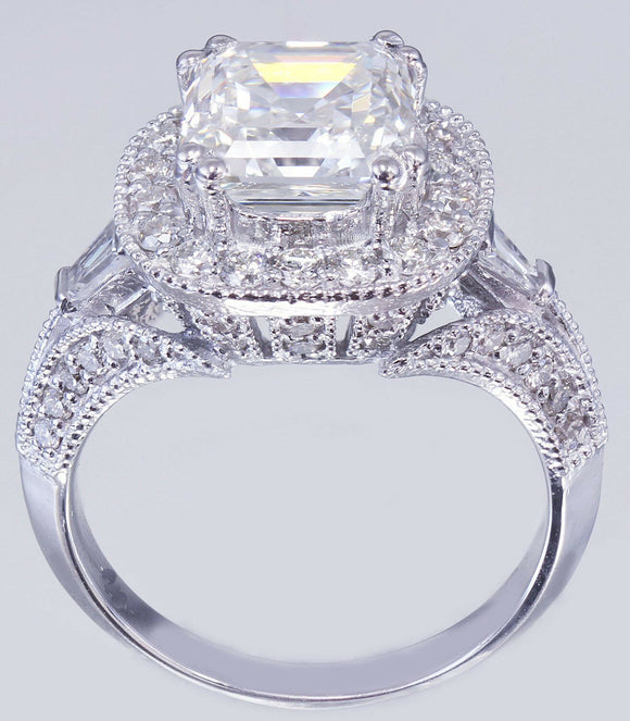 Halo Antique Vintage Engagement Ring 3ct Asscher Cut Diamond 14k White Gold Over