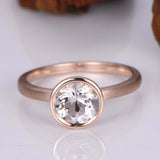 1ct Round Cut Morganite Engagement Ring Bezel Set Solitaire 14k Rose Gold Finish