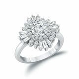 4Ct Round Cut Diamond Ballerina Halo Engagement Ring Women 14K White Gold Finish