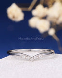 0.12ct Round Cut Moissanite Curved Minimalist Wedding Band 14k White Gold Plated