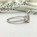 2ct Radiant Cut Peach Morganite Solitaire with Accent Ring 14k White Gold Finish