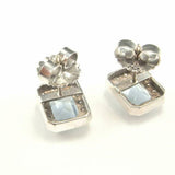 2.2ct Emerald Cut Blue Aquamarine Diamond Halo Stud Earrings 14k White Gold Over