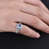 2.2ct Engagement Ring Round Cut Blue Topaz Curved Bridal Set 14k White Gold Over