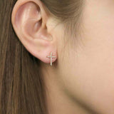 1ct Round Cut Diamond Cross Design Stud Earrings Women 14k Yellow Gold Finish