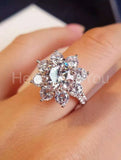 2.1ct Round Cut Moissanite Floral Halo Engagement Ring 14k White Gold Plated