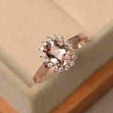 1.2ct Engagement Ring Oval Cut Morganite Diamond Halo Floral 14k RoseGold Finish